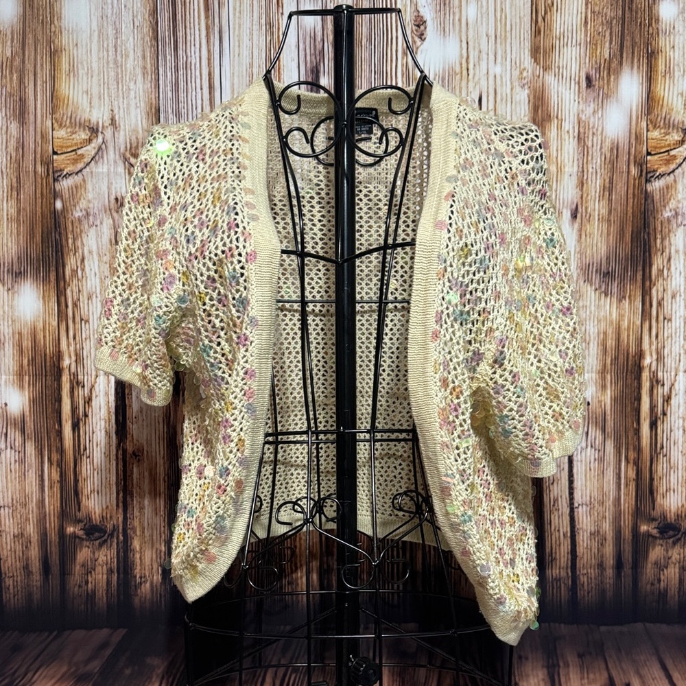 Cejon Cream and Multicolor Open Knit Cardigan